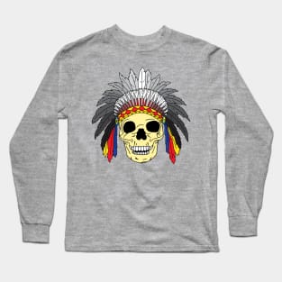 Indian Chief Skull Wearing Headdress Long Sleeve T-Shirt